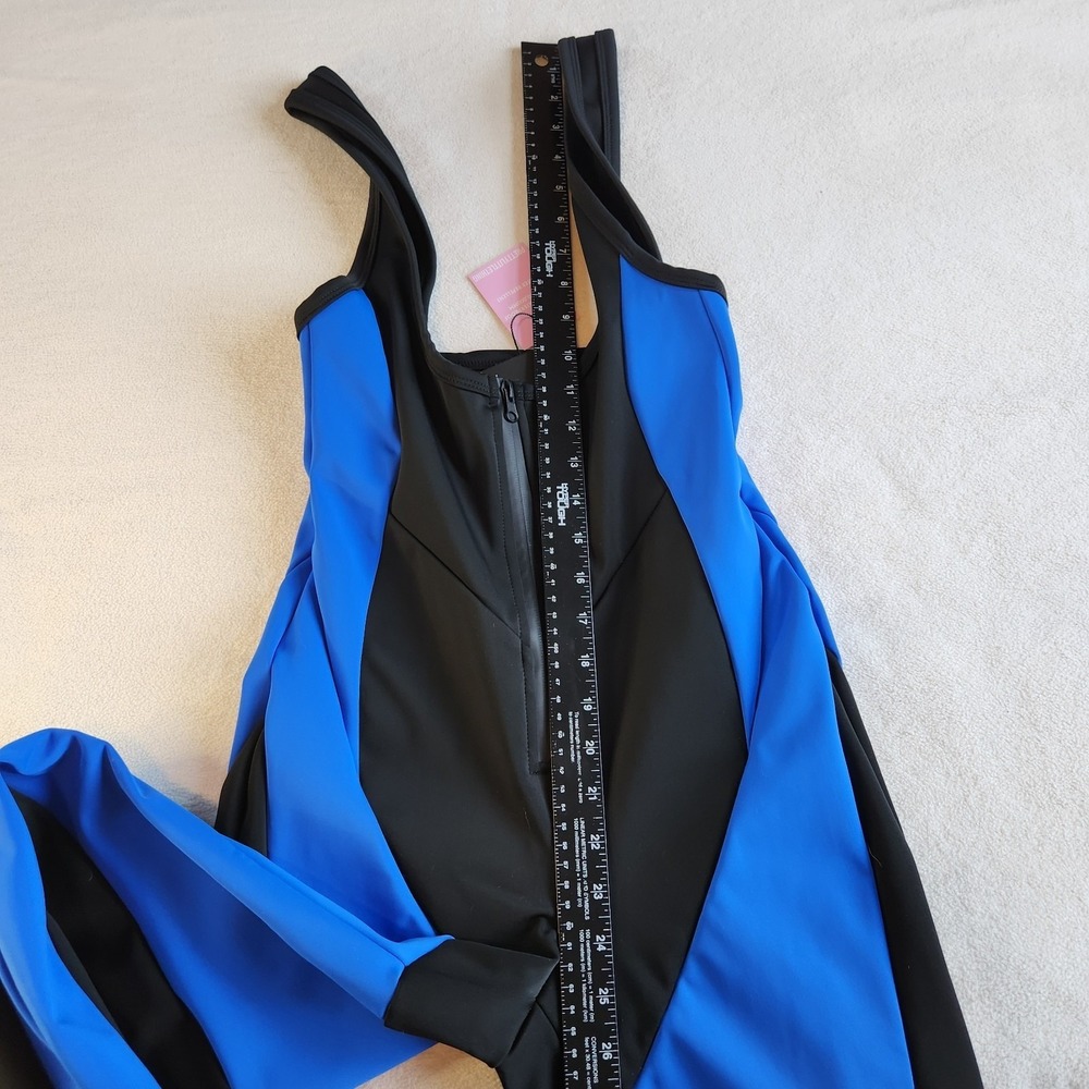 PRETTY LITTLE THING Ski Bib Suit Scuba‎ Womens 2 Blue Black PLT Jumpsuit NEW - Picture 11 of 15